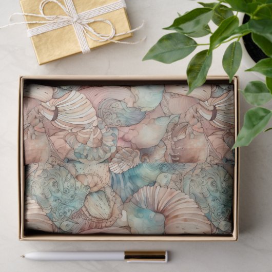 Waterverf Kunst Nieuwe Stijlseashells Patroon Tissuepapier (Geschenk)