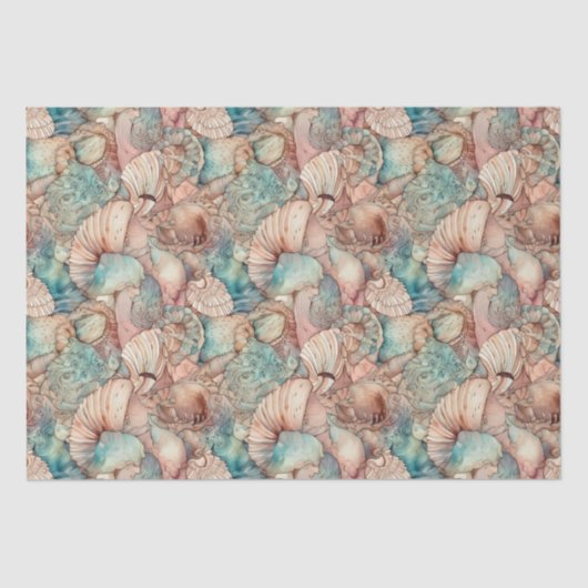 Waterverf Kunst Nieuwe Stijlseashells Patroon Tissuepapier (Voorkant)