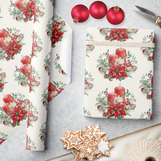 Waterverf  Kunst Rode Kerst Poinsettia Cadeaupapier