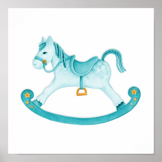 Waterverf kunst schommelpaard kinderkamer poster (Voorkant)