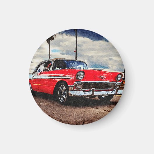 Waterverf kunst van 1956 Chevrolet Bel Air Magneet (Voorkant)