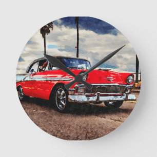 Waterverf kunst van 1956 Chevrolet Bel Air Ronde Klok
