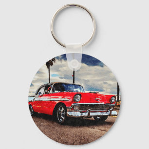 Waterverf kunst van 1956 Chevrolet Bel Air Sleutelhanger
