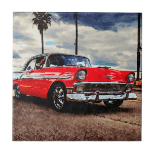 Waterverf kunst van 1956 Chevrolet Bel Air Tegeltje