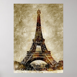 Waterverf Kunst van Eiffeltoren Poster