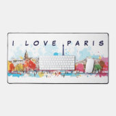 Waterverf Kunst van I love Paris Eiffeltoren Bureaumat (Keyboard & Muis)