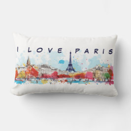 Waterverf Kunst van I love Paris Eiffeltoren Reize Kussen