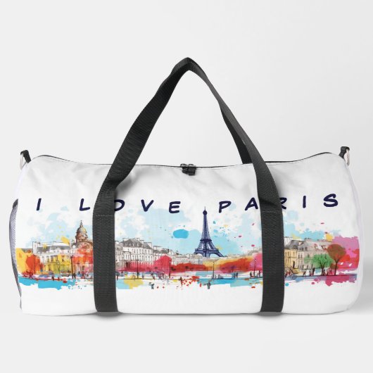 Waterverf Kunst van I love Paris Eiffeltoren Reize Plunjezak (Achterkant)