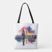 Waterverf Kunst van I love Paris Eiffeltoren Reize Tote Bag (Achterkant)