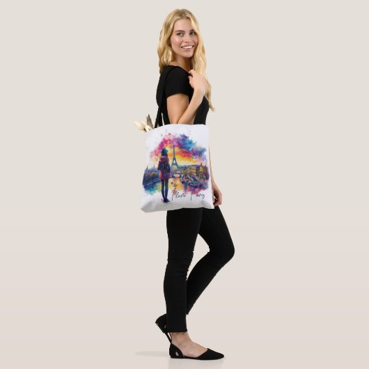Waterverf Kunst van I love Paris Eiffeltoren Reize Tote Bag (Op model)