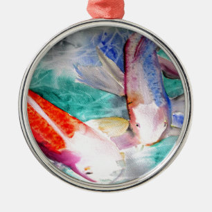 Waterverf Kunst van Japanse Vissen met Vlinder Koi Metalen Ornament
