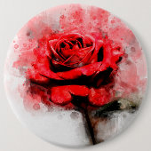 Waterverf Kunst van Rode Roos op Witte Achtergrond Ronde Button 6,0 Cm (Voorkant)