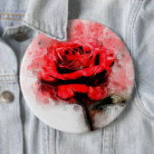 Waterverf Kunst van Rode Roos op Witte Achtergrond Ronde Button 6,0 Cm (In situ)