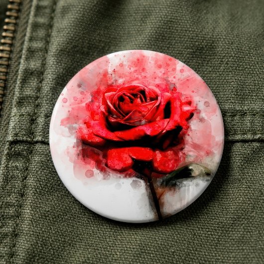 Waterverf Kunst van Rode Roos op Witte Achtergrond Ronde Button 6,0 Cm