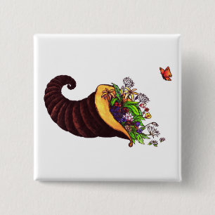 waterverf kunst vulhoorn gevuld met bloemen vierkante button 5,1 cm