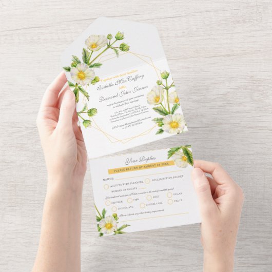 Waterverf kunst witte rots roos bloemenmaaltijd RS All In One Uitnodiging (Afscheurbaar)