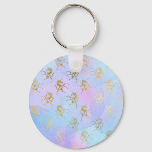 Waterverf Kunst Zachte Kleuren Gouden Eenhoorn Fan Sleutelhanger