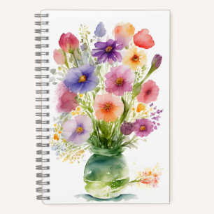 Waterverf kunstbloemen in een Vase Spring Bouquet Notitieboek