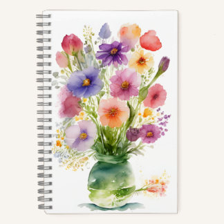 Waterverf kunstbloemen in een Vase Spring Bouquet Notitieboek