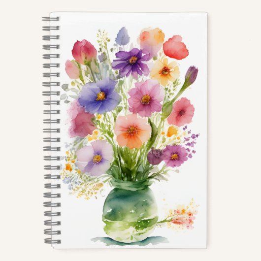 Waterverf kunstbloemen in een Vase Spring Bouquet Notitieboek (Voorkant)