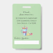 Waterverf Kunstleraar Groene Foto ID Badge (Back)