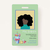 Waterverf Kunstleraar Groene Foto ID Badge (Voorkant)