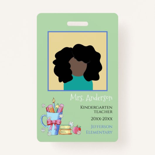 Waterverf Kunstleraar Groene Foto ID Badge (Voorkant)