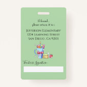 Waterverf Kunstleraar Groene Foto ID Badge (Achterkant)