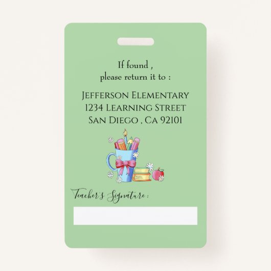 Waterverf Kunstleraar Groene Foto ID Badge (Achterkant)