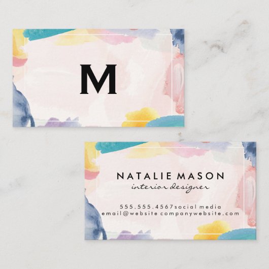 Waterverf Kunstmatige achtergrond | Monogram Visitekaartje (Voorkant / Achterkant)