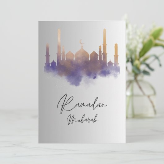 Waterverf kunstmoskee Ramadan Mubarak Kaart (Staand voorkant)