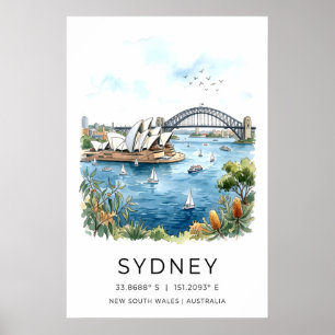 Waterverf Kunstprint Sydney Harbour bij dageraad - Poster