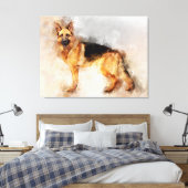 Waterverf Kunstprint van Duitse Herdershond Canvas Afdruk (Insitu (Slaapkamer))
