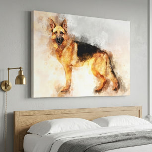 Waterverf Kunstprint van Duitse Herdershond Canvas Afdruk