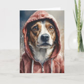 Waterverf Kunstwerk Bruin en Witte Hond in Hoodie Kaart (Voorkant)