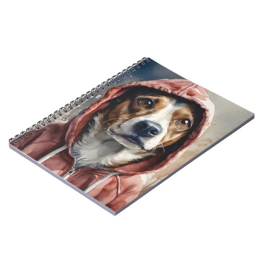 Waterverf Kunstwerk Bruin en Witte Hond in Hoodie Notitieboek (Linkerzijde)