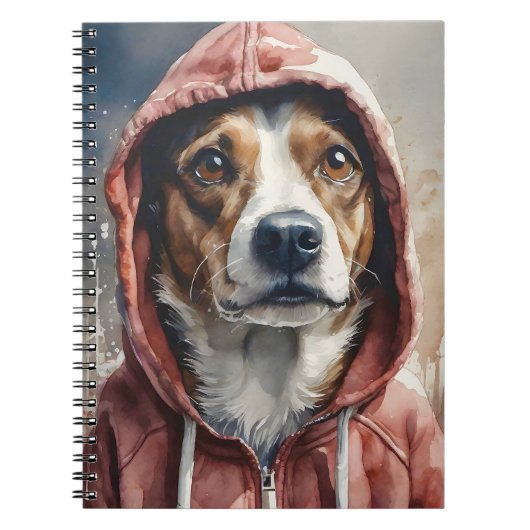 Waterverf Kunstwerk Bruin en Witte Hond in Hoodie Notitieboek (Voorkant)