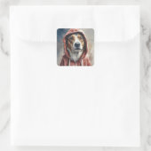 Waterverf Kunstwerk Bruin en Witte Hond in Hoodie Vierkante Sticker (Tas)