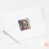 Waterverf Kunstwerk Bruin en Witte Hond in Hoodie Vierkante Sticker (Envelop)