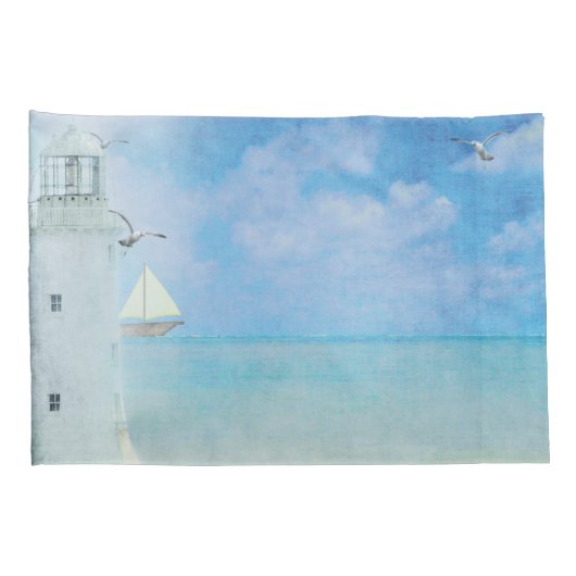 Waterverf kunstwerk Ocean Lighthouse met zeilboot Kussensloop (Achterkant-Rechts)