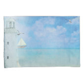 Waterverf kunstwerk Ocean Lighthouse met zeilboot Kussensloop (Voorkant-Rechts)