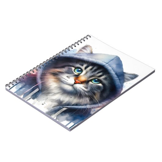 Waterverf Kunstwerk Tabby Cat in een Hoodie Splatt Notitieboek (Linkerzijde)