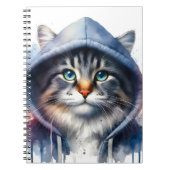 Waterverf Kunstwerk Tabby Cat in een Hoodie Splatt Notitieboek (Voorkant)