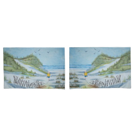 Waterverf kunstwerk van kind op een strand kussensloop (Voorkant-Set)