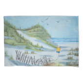 Waterverf kunstwerk van kind op een strand kussensloop (Voorkant-Links)