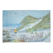 Waterverf kunstwerk van kind op een strand kussensloop (Voorkant-Rechts)