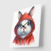 Waterverf Kunstwerk Wit Konijn in een Rode Hoodie Vierkante Klok (Hoek)