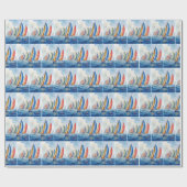 Waterverf kunstwerk zeilboot regatta cadeaupapier (Vlak)