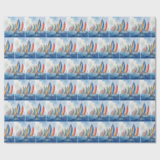 Waterverf kunstwerk zeilboot regatta cadeaupapier (Vlak)
