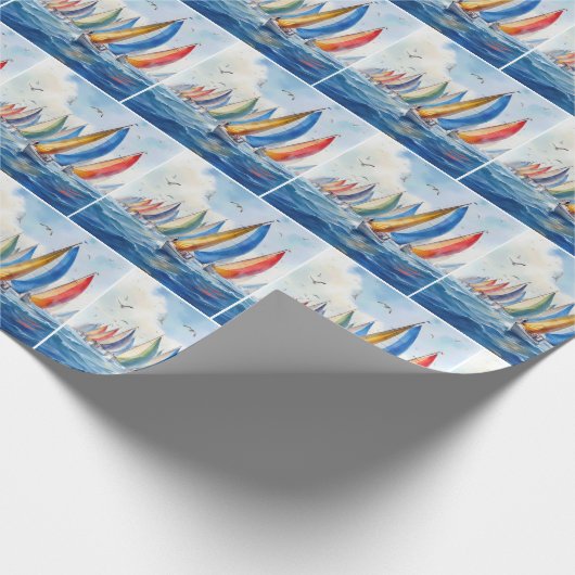 Waterverf kunstwerk zeilboot regatta cadeaupapier (Hoek)